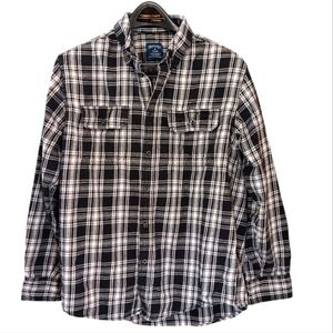 Faded Glory Plaid Size Medium Black White Men's Flannel Shirt Button Up‎ Cotton